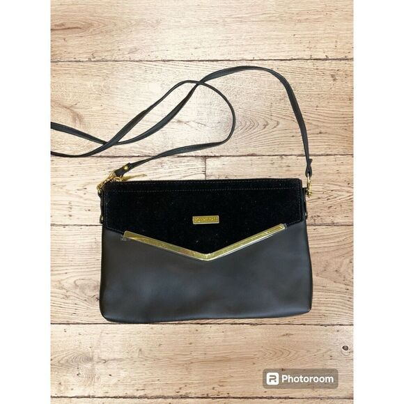 Joy Iman Shoulder Bag Clutch Convertible Envelope Style Black‎ Leather - Picture 1 of 8